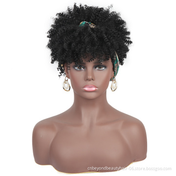 Wholesale Afro Wigs Drawstring short Synthetic wigs Kinky Culry Hair Headband Wig bangs hair extensiona